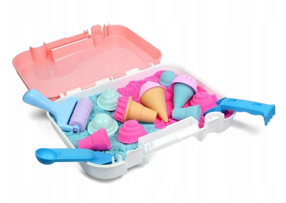 Click4Toys KINETINIS SMĖLIS VAIKŲ LEDŲ PARDUOTUVĖMS SMĖLIŲ DĖŽĖS lagaminų formelės