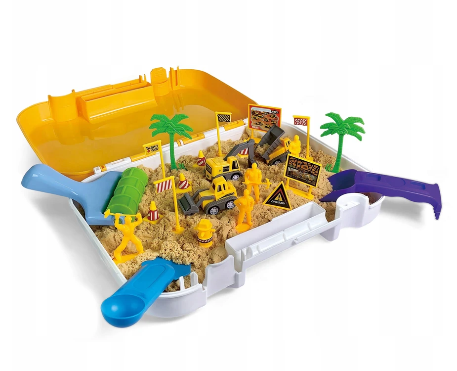 click4TOYS KINETINIS SMĖLIS VAIKŲ SMĖLĖS DĖŽĖS STATYBOS AIKŠTELĖJE LAGAMINJE + PRIEDAI