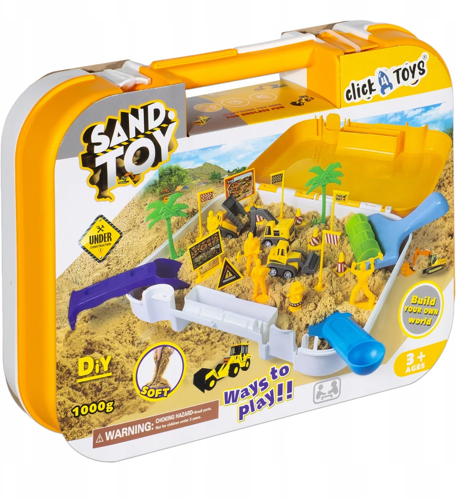 click4TOYS KINETINIS SMĖLIS VAIKŲ SMĖLĖS DĖŽĖS STATYBOS AIKŠTELĖJE LAGAMINJE + PRIEDAI