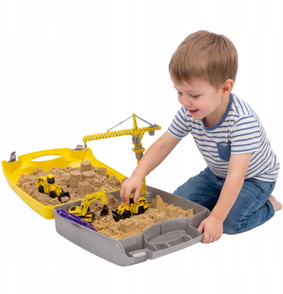 Click4Toys KINETINIS SMĖLIŲ RINKINYS MOL STATYBINĖS TRANSPORTO PRIEMONĖS XXL lagaminas + NEMOKAMAS MEGA