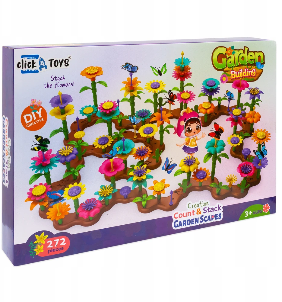 click4TOYS KŪRYBINGAS SODAS VAIKAMS BLOKAS GĖLĖS SODAS 272 vienetai GARDEN XL DRUGELIAI DIY