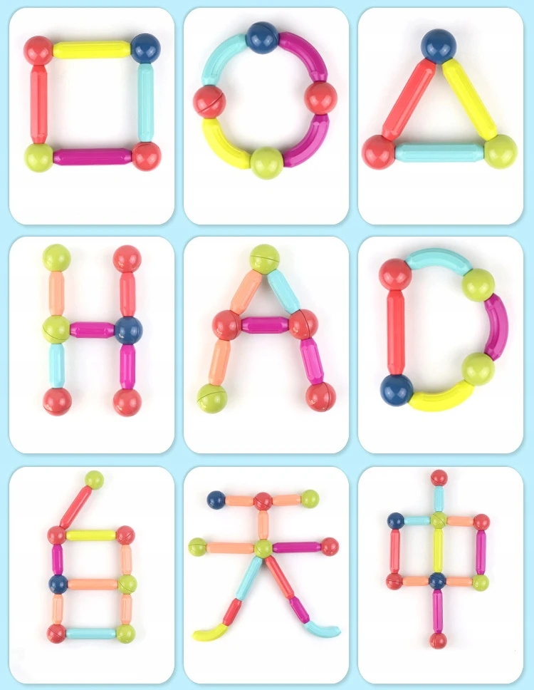click4TOYS LAIKOMOJI MAGNETINIŲ VAMZDŽIŲ BLOKIAI VAIKAMS 72 EL DIDELIS RINKINYS + DĖŽĖ