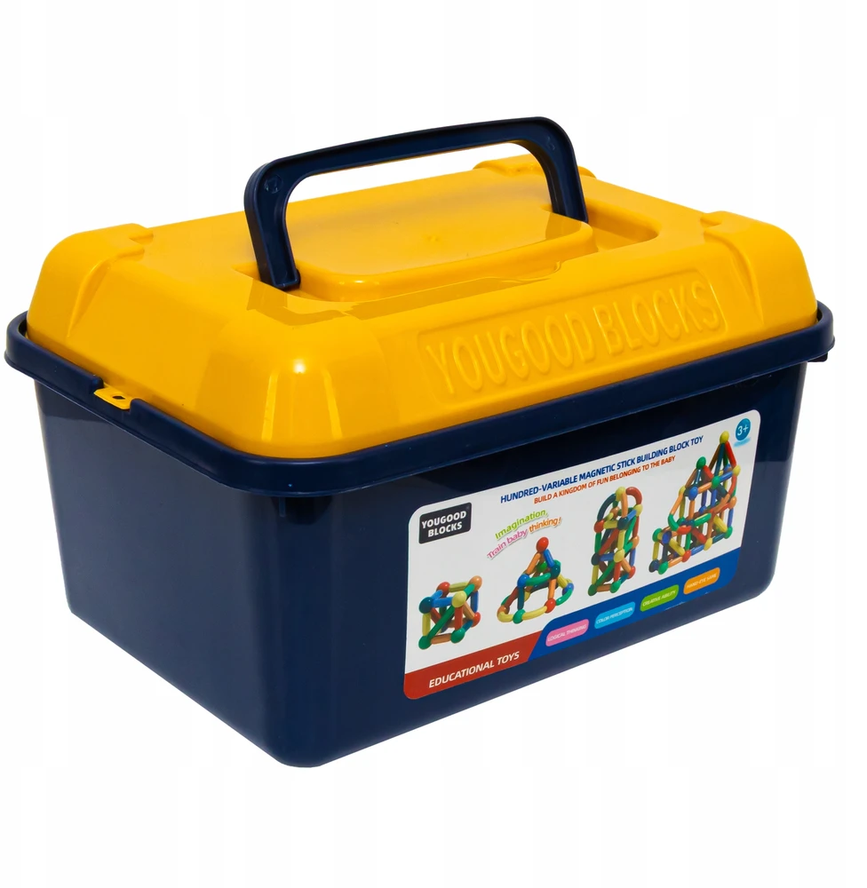 click4TOYS LAIKOMOJI MAGNETINIŲ VAMZDŽIŲ BLOKIAI VAIKAMS 72 EL DIDELIS RINKINYS + DĖŽĖ