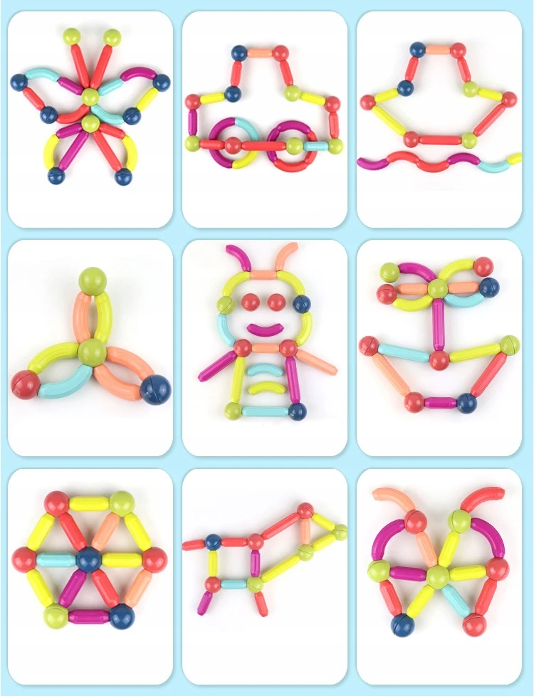 click4TOYS LAIKOMOJI MAGNETINIŲ VAMZDŽIŲ BLOKIAI VAIKAMS 72 EL DIDELIS RINKINYS + DĖŽĖ