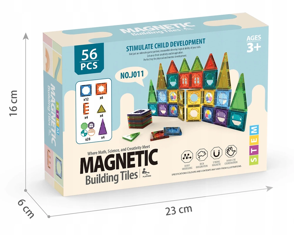 Click4Toys LAKOMOSIŲ MAGNETINIŲ KLUOKŲ RINKINYS 56 EL STATYBINĖS PLOKŠTELĖS VAIKAMS