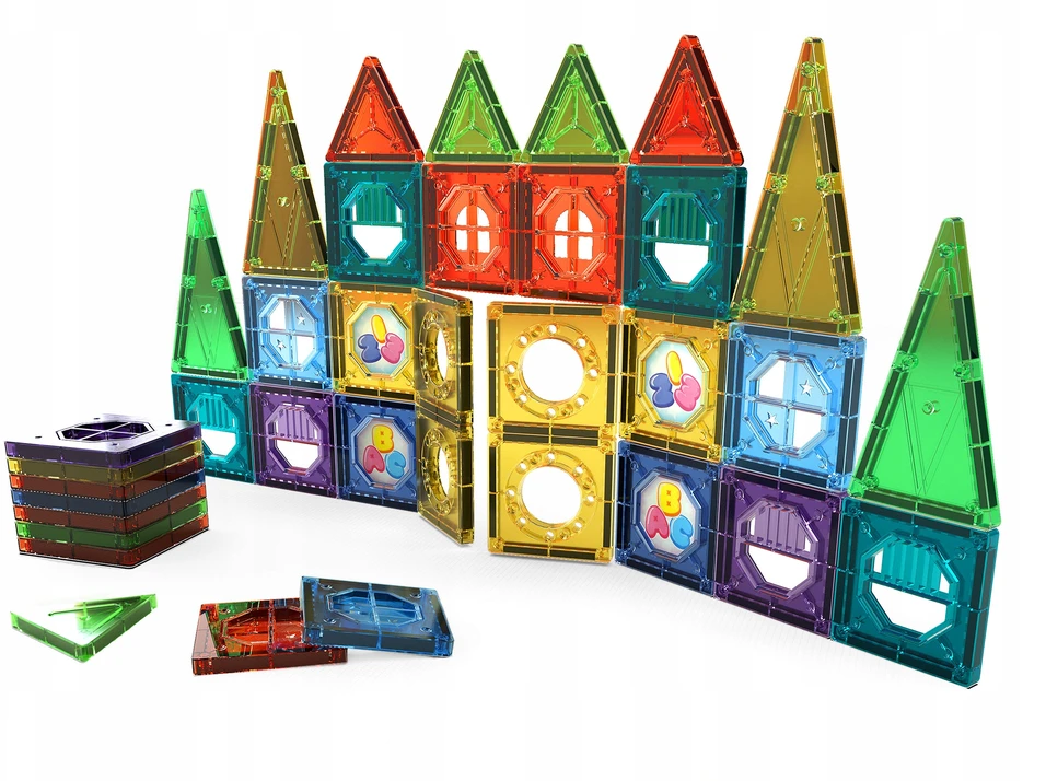 Click4Toys LAKOMOSIŲ MAGNETINIŲ KLUOKŲ RINKINYS 56 EL STATYBINĖS PLOKŠTELĖS VAIKAMS