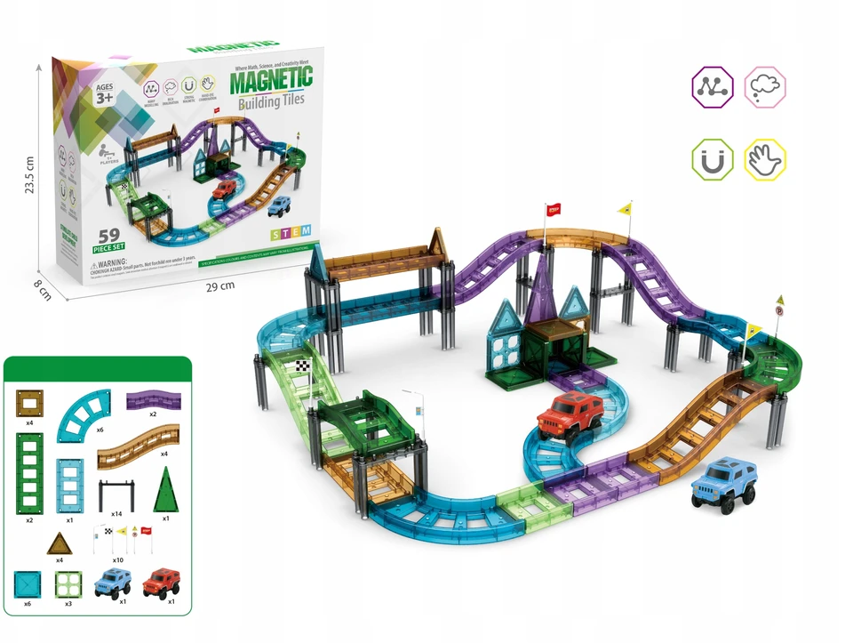 Click4Toys Magnetinė trasa su automobiliais – 59 elementai