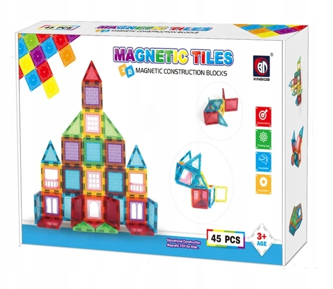 Click4Toys MAGNETINIAI BLOKAI 3D MAGNETINĖS KONSTRUKCIJOS MOKOMOSIŲ PLOKŠČIŲ RINKINYS 45 vnt.