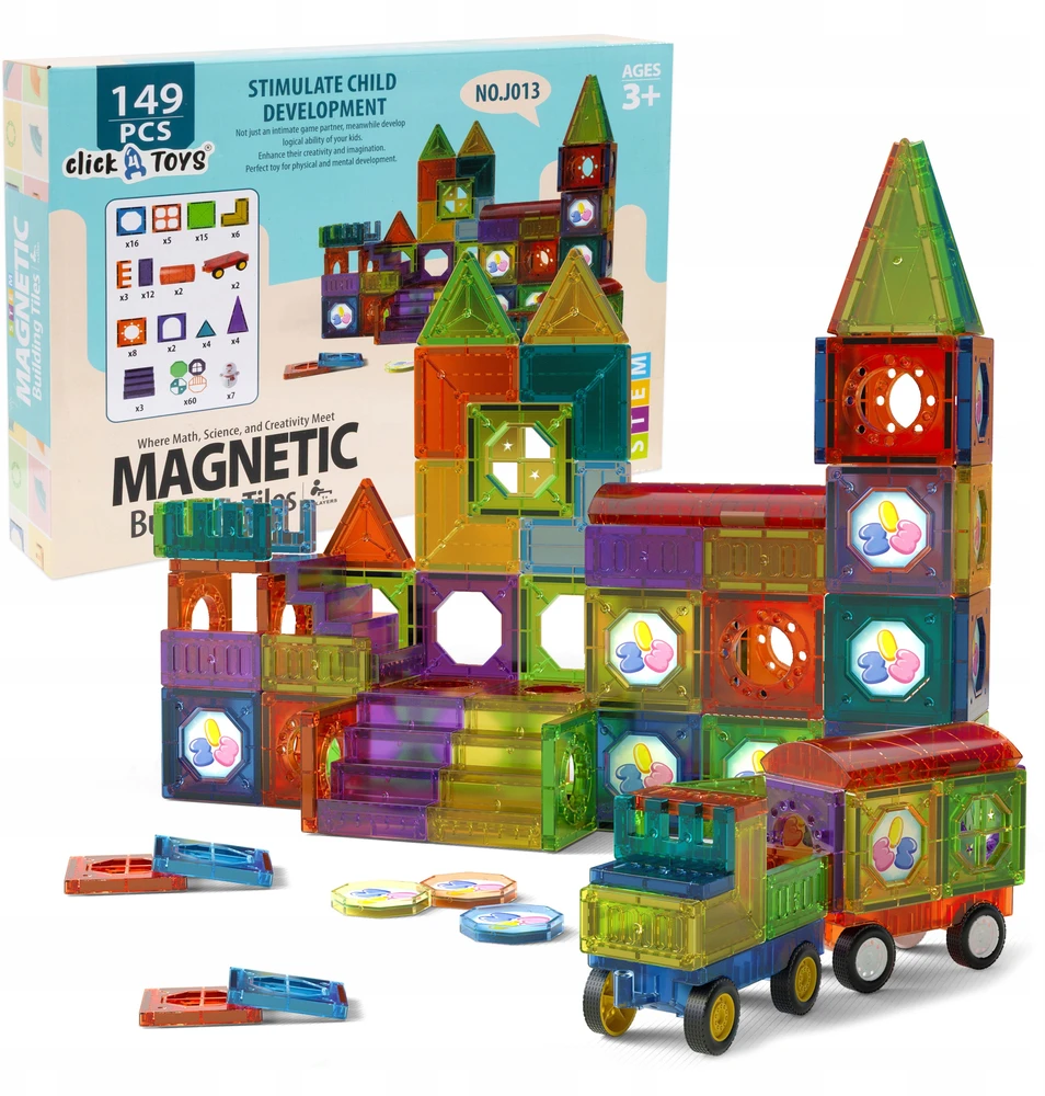 Click4Toys Magnetinės edukacinės kaladėlės vaikams 3D panelės 149 dalių didelis rinkinys
