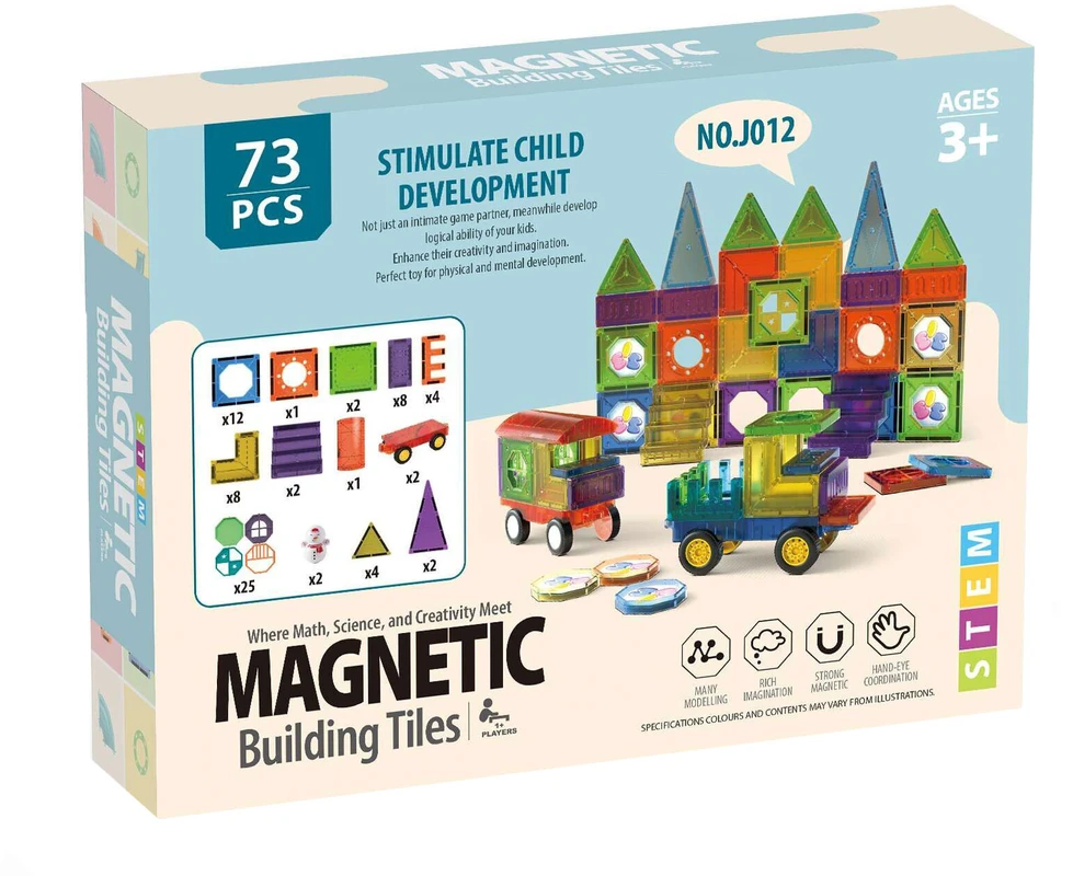 Click4Toys MAGNETINIAI UGDOMOSIOS KONSTRUKCIJOS BLOKAI DIDELIOS PLOKŠTELĖS 3D DĖLĖ 73 ELEMENTAI.