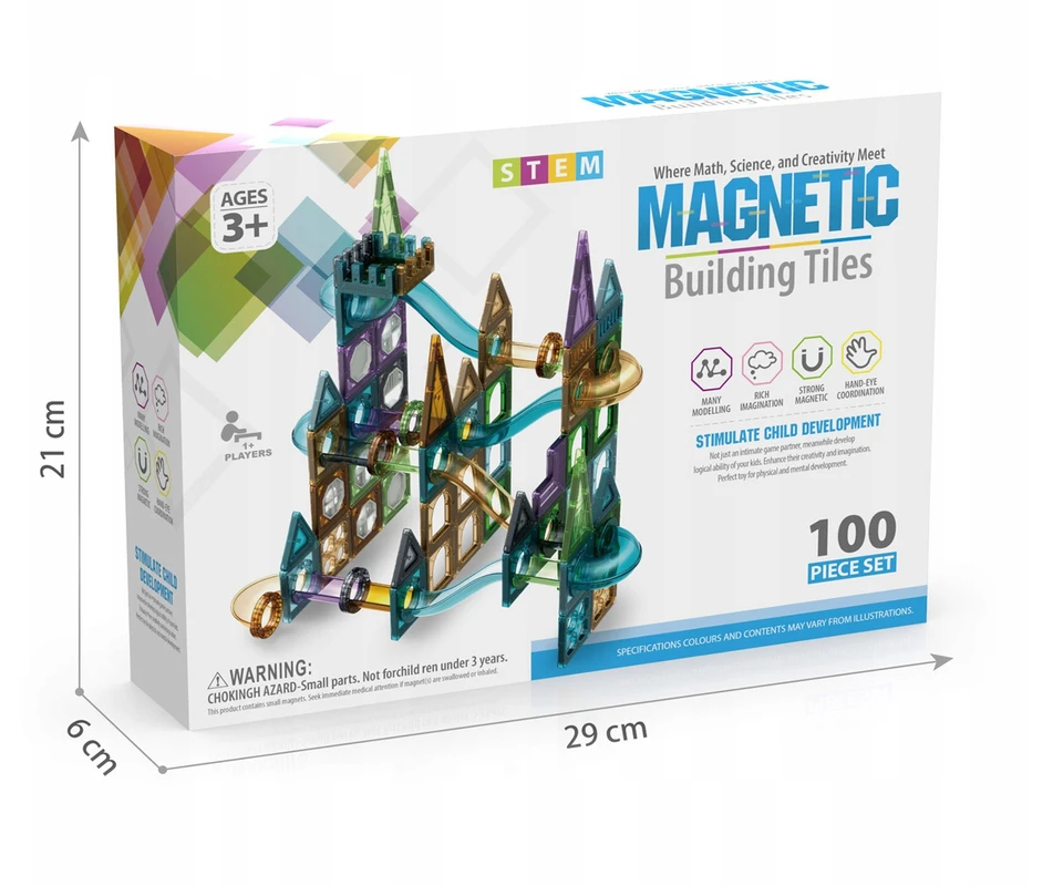Click4Toys MAGNETINIŲ BLOKŲ PLOKŠČIAI 100 EL RUTUČIŲ stelažas VAIKAMS DIDELIS MAGNETINIS RINKINYS