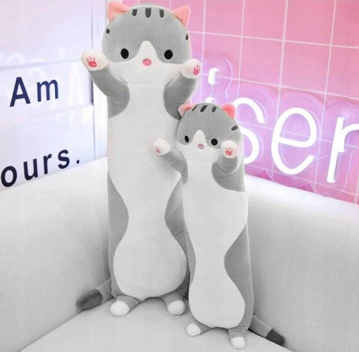 Click4Toys MASKOTAS PLIUSINIS ŽAISLAS ILGA KATĖS GLOSMĖS PILGA ŽAISLŲ PAGALVĖ STORA GRAŽI