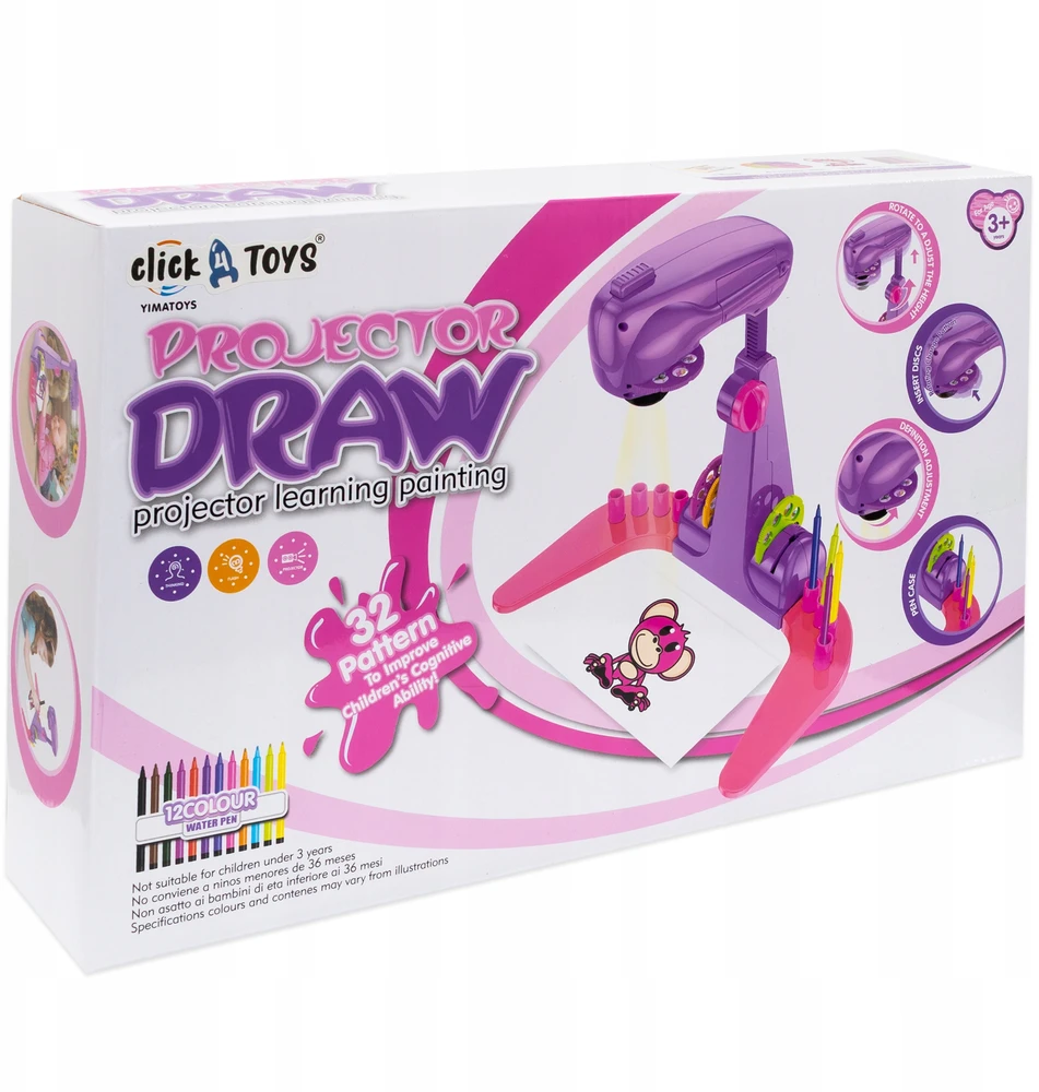 click4TOYS PROJEKTORIUS MOKYTIS PIEŠIMO SU SKAIDRĖLĖMIS VAIKAMS + ŽYMEKLIAI