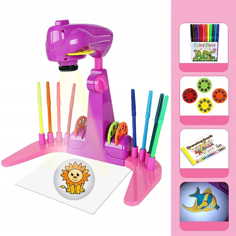 click4TOYS PROJEKTORIUS MOKYTIS PIEŠIMO SU SKAIDRĖLĖMIS VAIKAMS + ŽYMEKLIAI