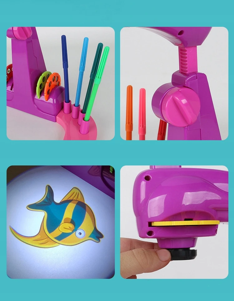 click4TOYS PROJEKTORIUS MOKYTIS PIEŠIMO SU SKAIDRĖLĖMIS VAIKAMS + ŽYMEKLIAI