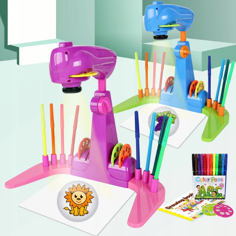click4TOYS PROJEKTORIUS MOKYTIS PIEŠIMO SU SKAIDRĖLĖMIS VAIKAMS + ŽYMEKLIAI