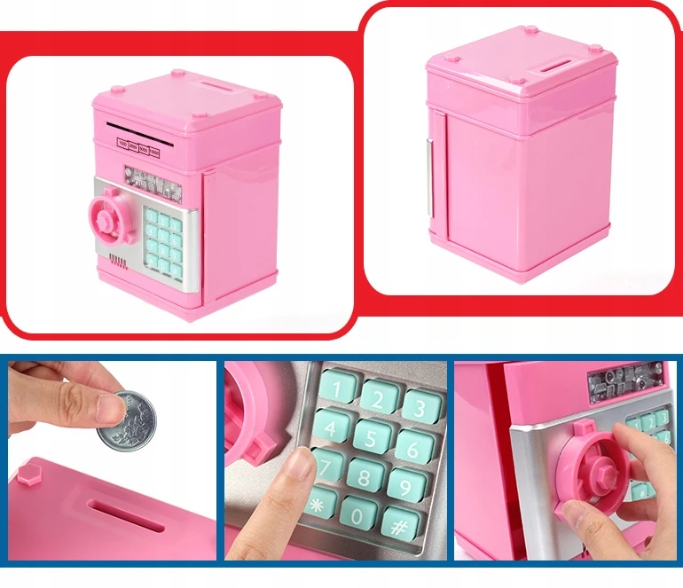 Click4TOYS rožinė plastikinė taupyklė su slaptažodžiu, 20 cm