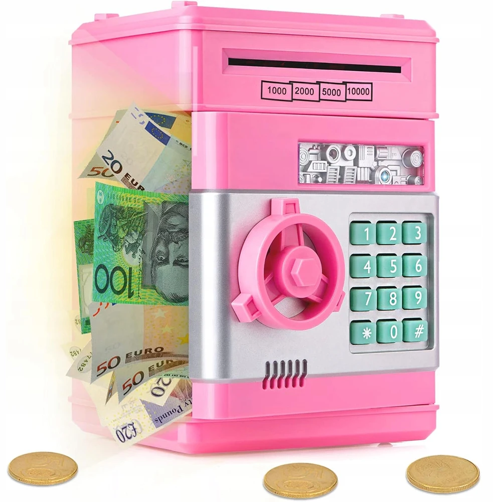 Click4TOYS rožinė plastikinė taupyklė su slaptažodžiu, 20 cm