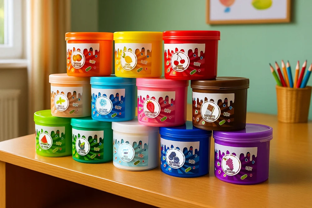 Click4Toys SLIME CAY VAIKAMS LEDAI CUBBIES PLASTIKOS MASĖS JUTIKLĖS + DEKORACIJOS