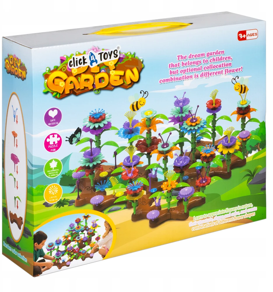 click4TOYS STATYBINIAI KLUOKAI KŪRYBINGOS SODO GĖLĖS VAIKAMS XXL RINKINYS 198EL
