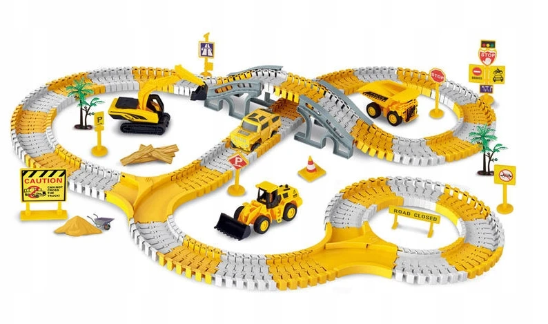 click4TOYS STATYBOS AIKŠTELĖ AUTOMOBILIŲ LENKTYNŲ TRASAS STATYBINĖS TRANSPORTO PRIEMONĖS EKSKAVATORIUS AUTO 255EL.