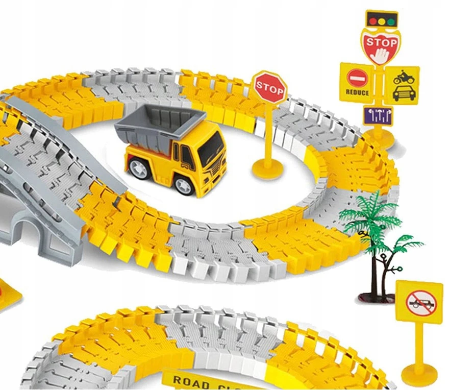 click4TOYS STATYBOS AIKŠTELĖ AUTOMOBILIŲ LENKTYNŲ TRASAS STATYBINĖS TRANSPORTO PRIEMONĖS EKSKAVATORIUS AUTO 255EL.