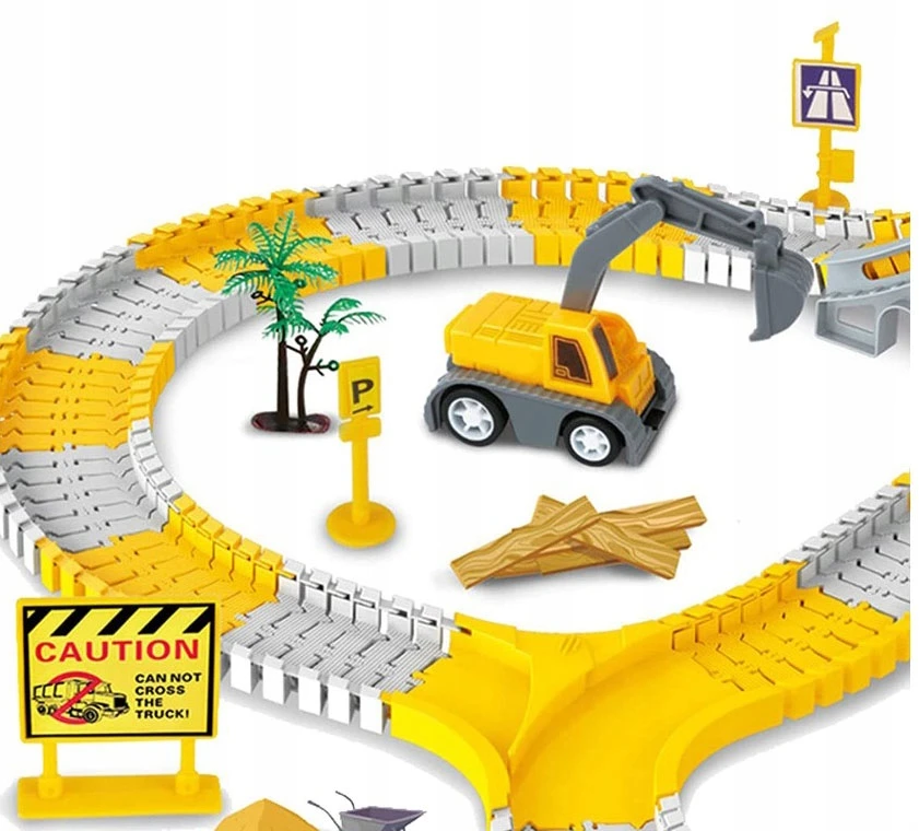 click4TOYS STATYBOS AIKŠTELĖ AUTOMOBILIŲ LENKTYNŲ TRASAS STATYBINĖS TRANSPORTO PRIEMONĖS EKSKAVATORIUS AUTO 255EL.