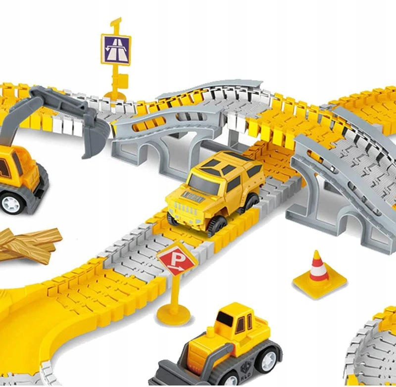 click4TOYS STATYBOS AIKŠTELĖ AUTOMOBILIŲ LENKTYNŲ TRASAS STATYBINĖS TRANSPORTO PRIEMONĖS EKSKAVATORIUS AUTO 255EL.