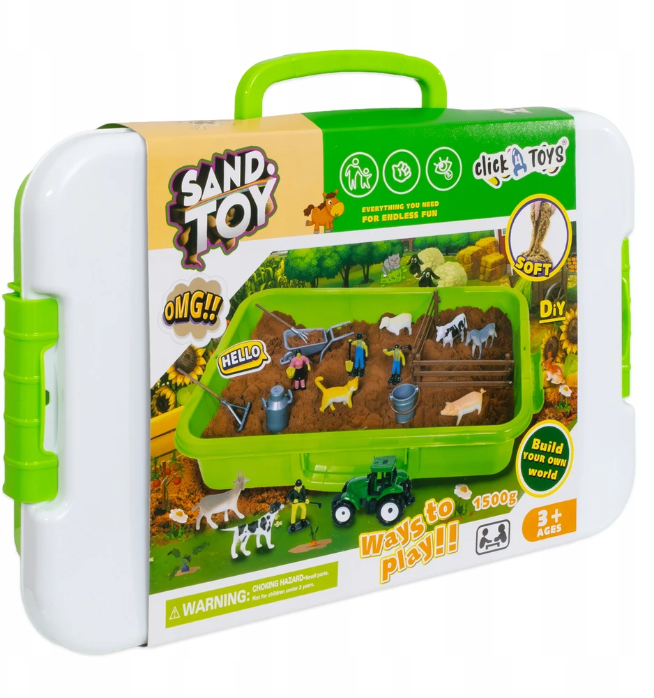 Click4Toys ŪKIO KINETINIS SMĖLIS VAIKAMS DIDŽIAMS GYVULIAMS ŪKIO TRAKTORIUS