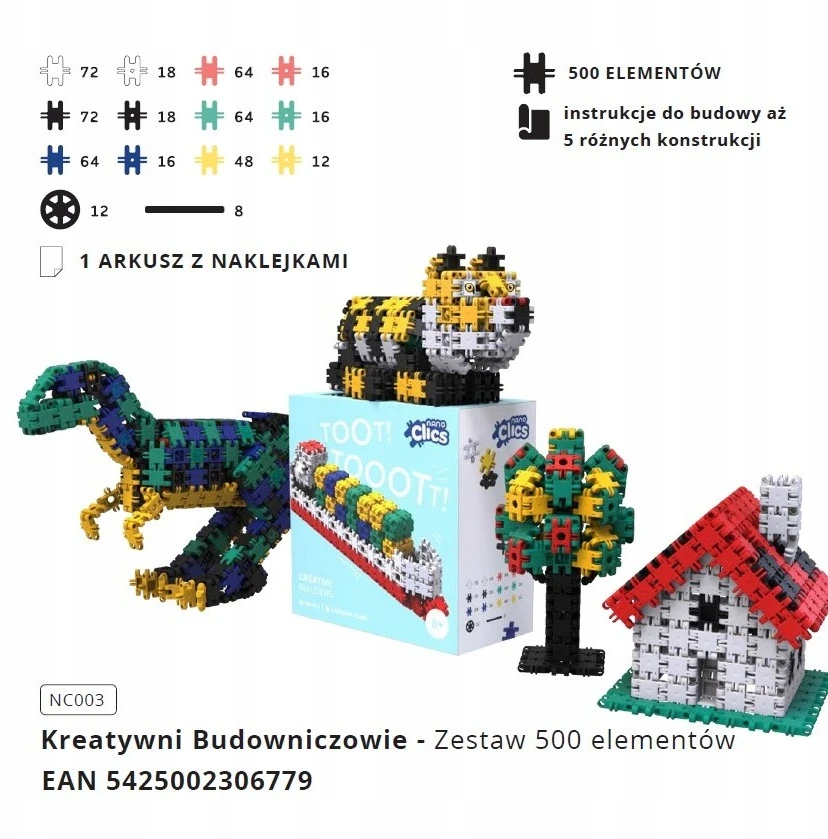 Clics toys Creative Statybiniai kaladėlės „Nano Clics“ – kūrybingi statybininkai – 500 elementų (NC003)