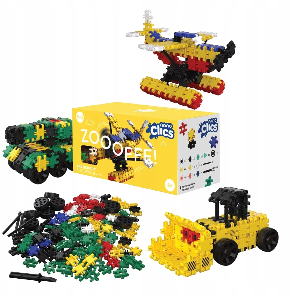 Clics toys Statybiniai kaladėlės „Nano Clics“ – Transporto konstruktoriai – 250 elementų (NC007)