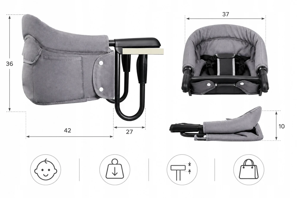 ClipMunch Kelioninė maitinimo kėdutė, tvirtinama prie stalo, 20 kg, mobili