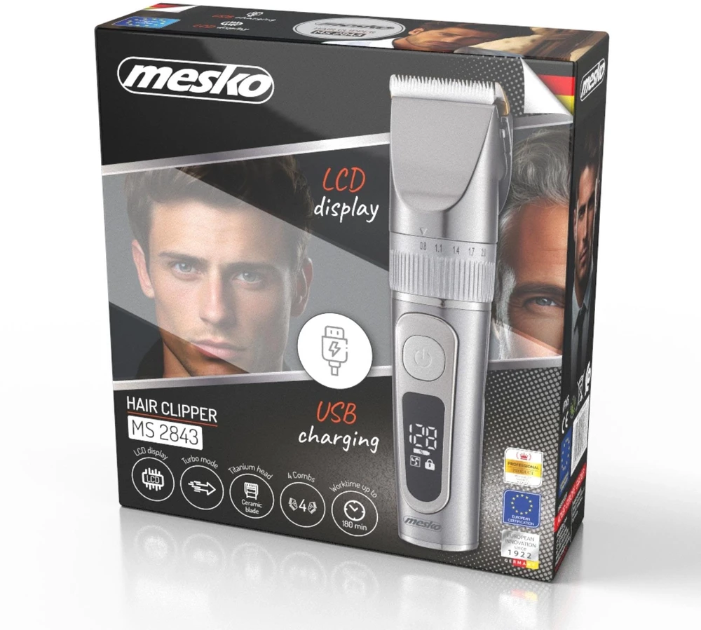 Mesko Professional Clipper, titano, LCD, IPX6, darbo laikas 180 min. Mesko MS 2843