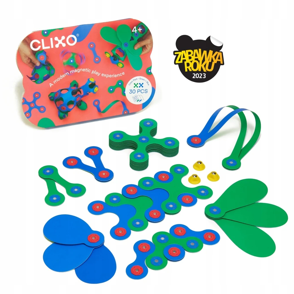 "Clixo" magnetinės kaladėlės - "Crew Pack" - žalios ir mėlynos spalvos - 30 el.