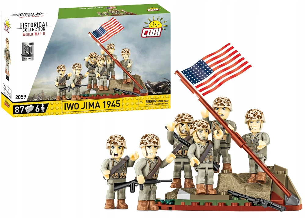 COBI 2059 blokai pakelia vėliavą Iwo Jima 1945 m. 6 JAV jūrų pėstininkų figūrėlės