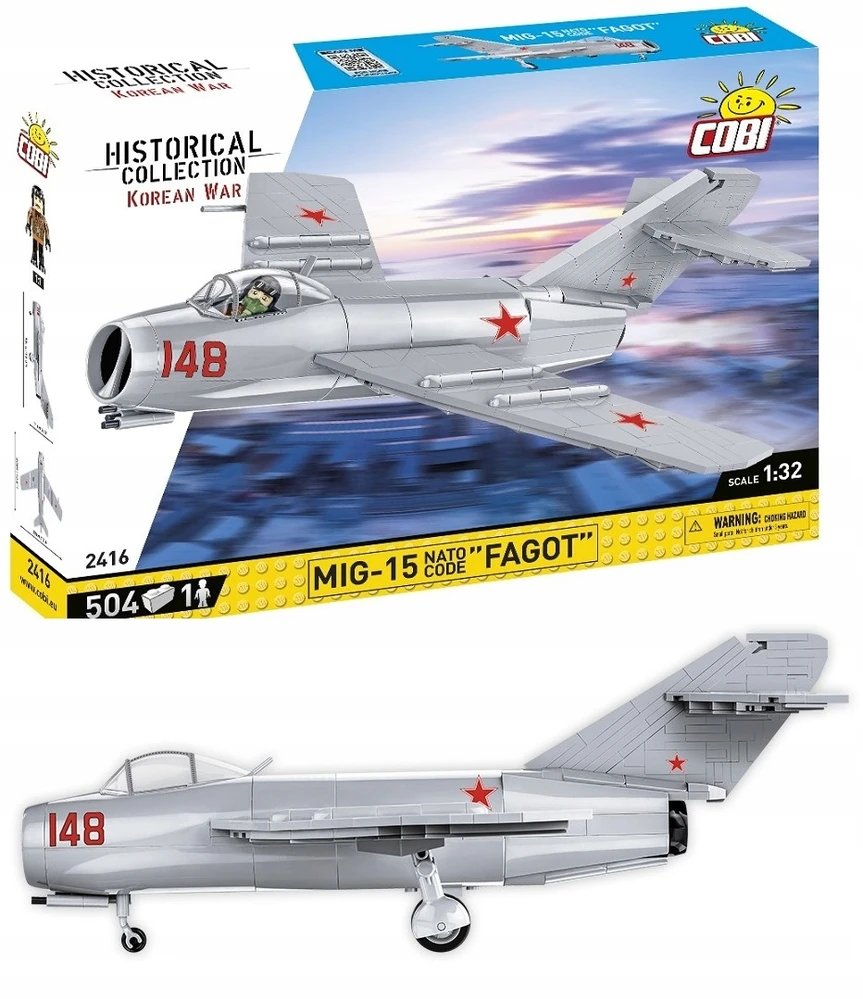 Code COBI 2416 istorinė kolekcija Korėjos karas Korėjos karo naikintuvas MIG-15 NATO KODAS "FAGOT" 504 kaladėlės