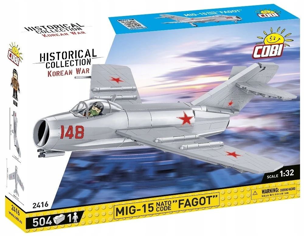 Code COBI 2416 istorinė kolekcija Korėjos karas Korėjos karo naikintuvas MIG-15 NATO KODAS "FAGOT" 504 kaladėlės
