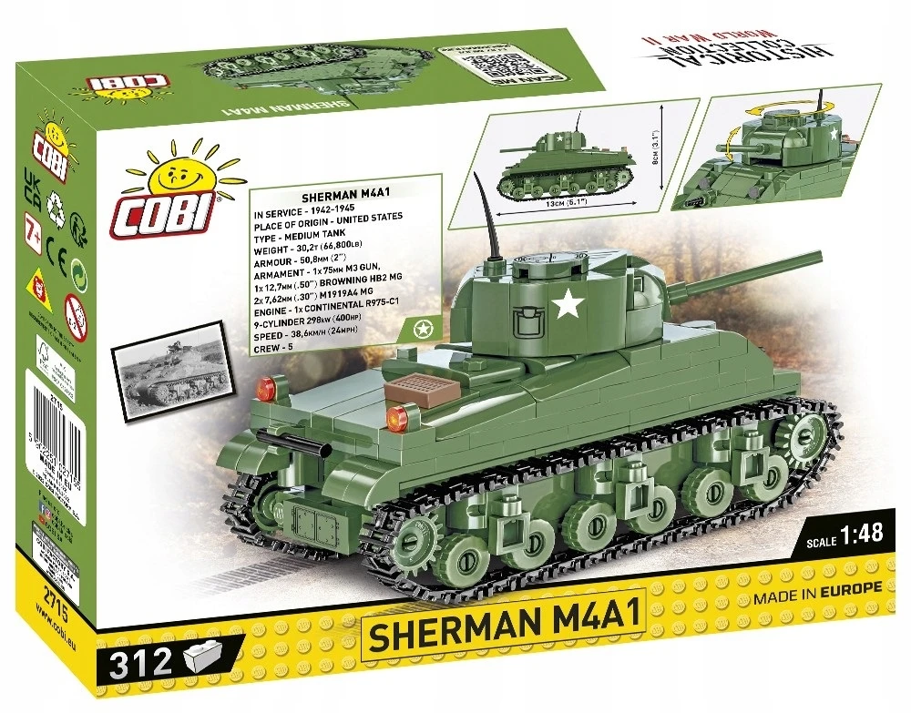 COBI konstruktorius Sherman M4A1 tankas 1:48, 312 detalių (2715)