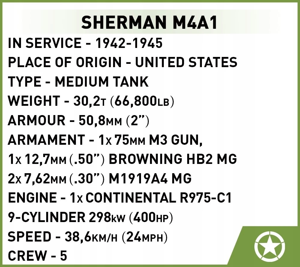 COBI konstruktorius Sherman M4A1 tankas 1:48, 312 detalių (2715)