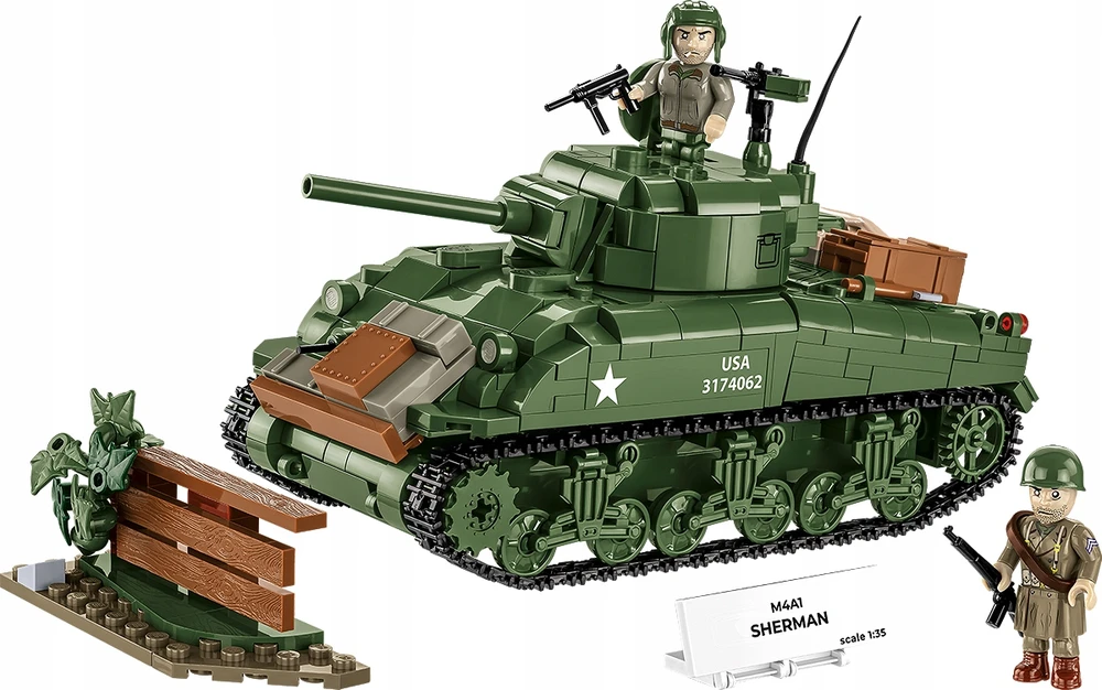 COBI 3126 blokuoja pagrindinį kovinį tanką SHERMAN M4A1, amerikietišką vidutinį tanką