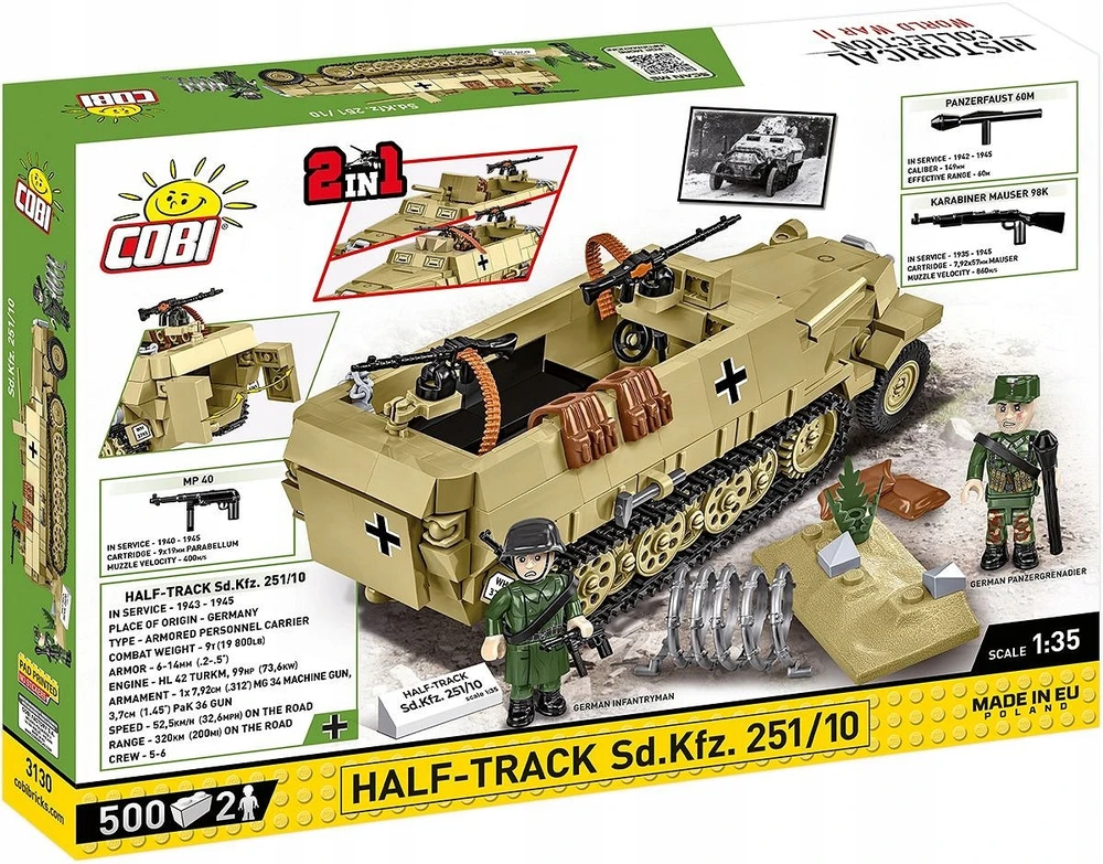 Cobi Pusiau vikšrinis šarvuotas transporteris Sd.Kfz.251, 500 konstravimo kaladėlių