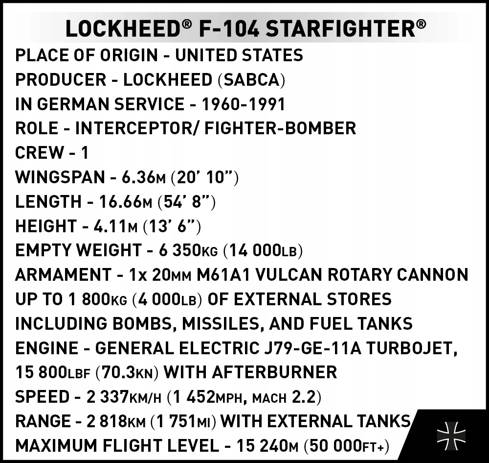 COBI -5907 LOCKHEED F-104 STARFIGHTER - STATYBŲ ŽAIDIMAS - PILKA