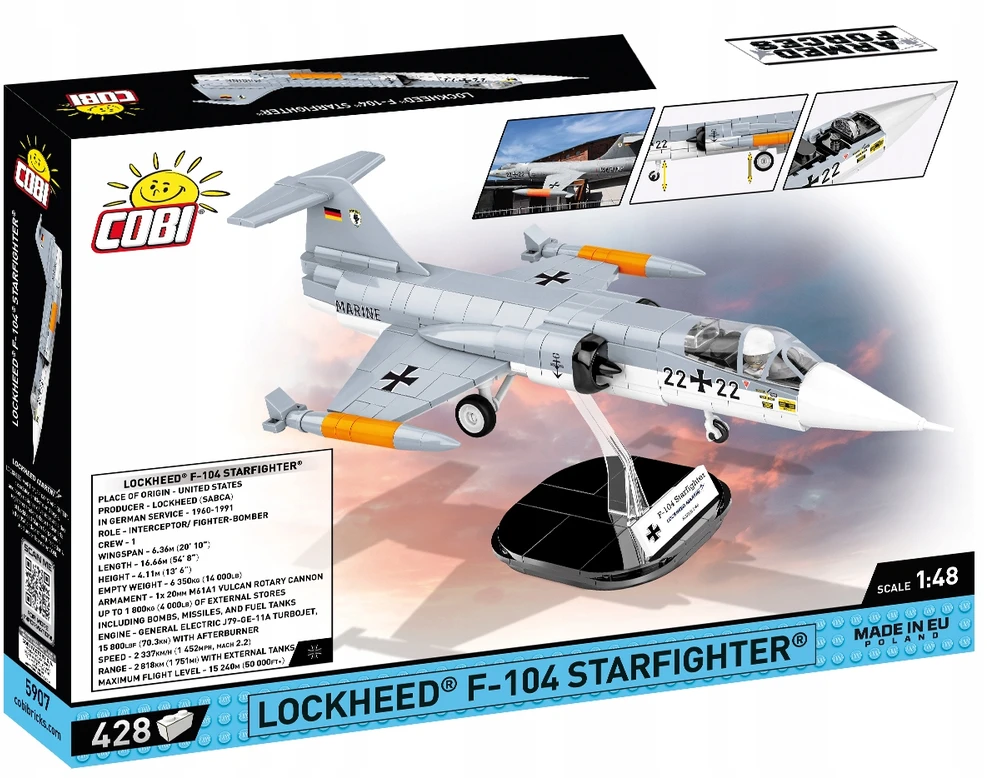 COBI -5907 LOCKHEED F-104 STARFIGHTER - STATYBŲ ŽAIDIMAS - PILKA