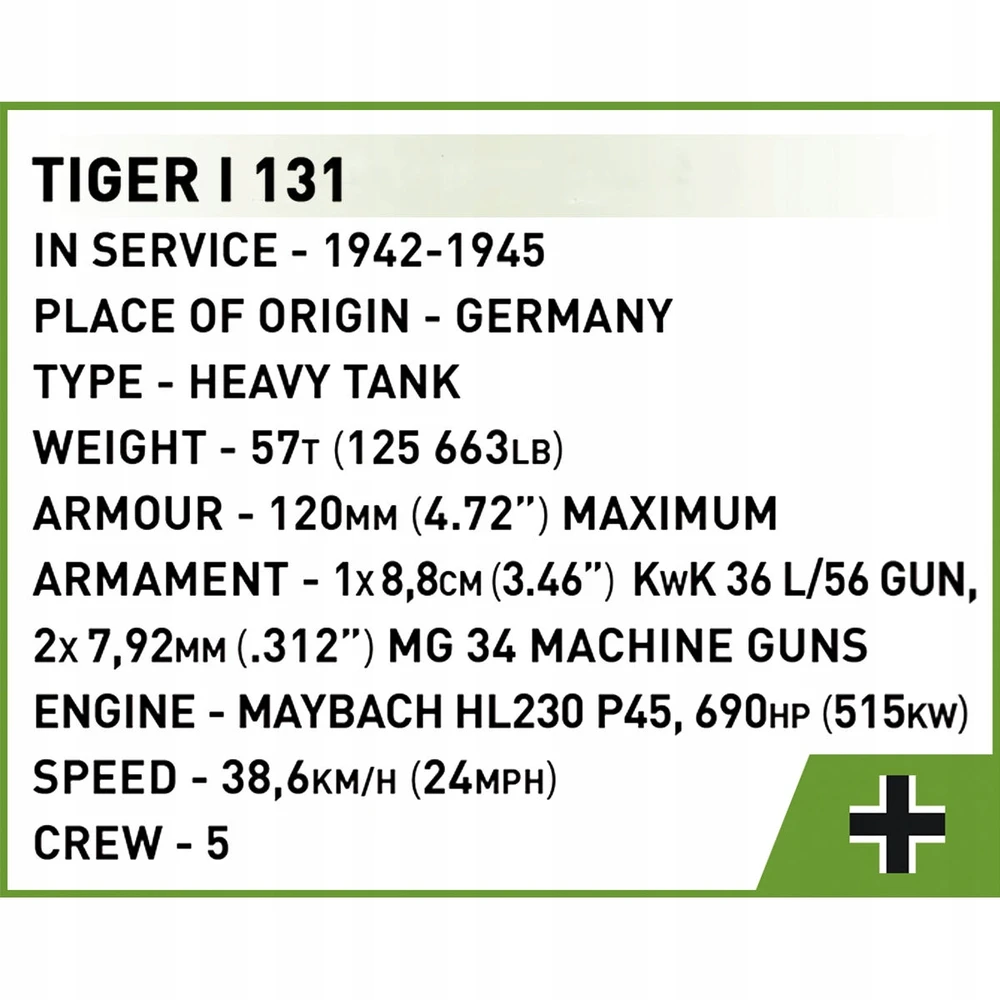 Cobi Antrojo pasaulinio karo tanko modelis, Tiger I 131