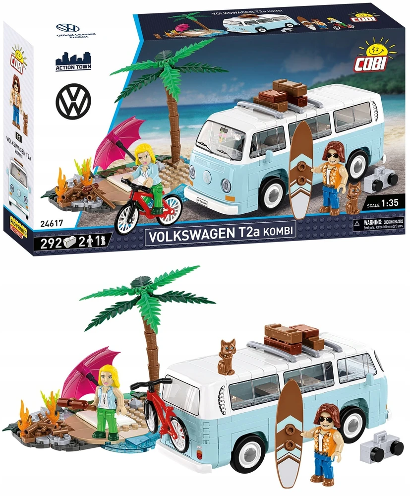 COBI blokeliai 24617 Volkswagen T2A Kombi banglenčių, paplūdimio, dviračių, katės figūrėlė