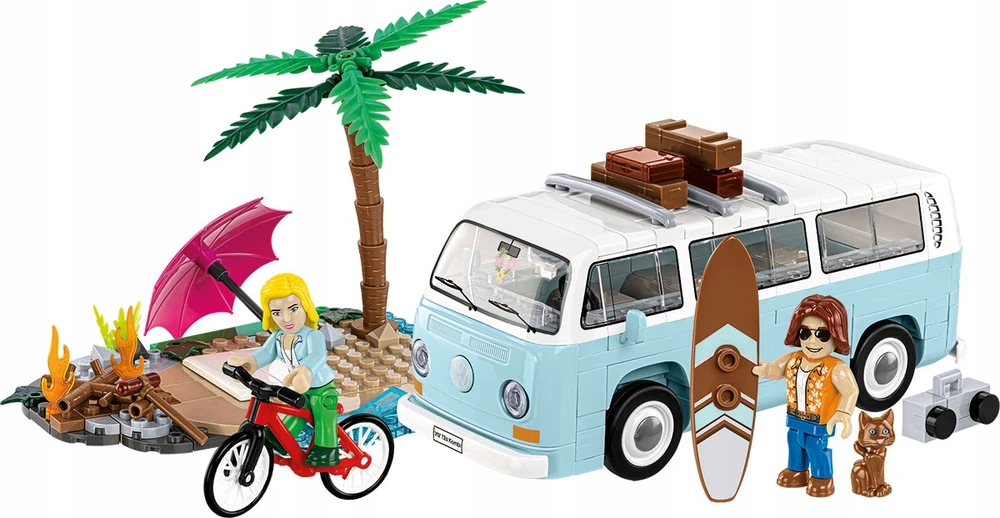 COBI blokeliai 24617 Volkswagen T2A Kombi banglenčių, paplūdimio, dviračių, katės figūrėlė