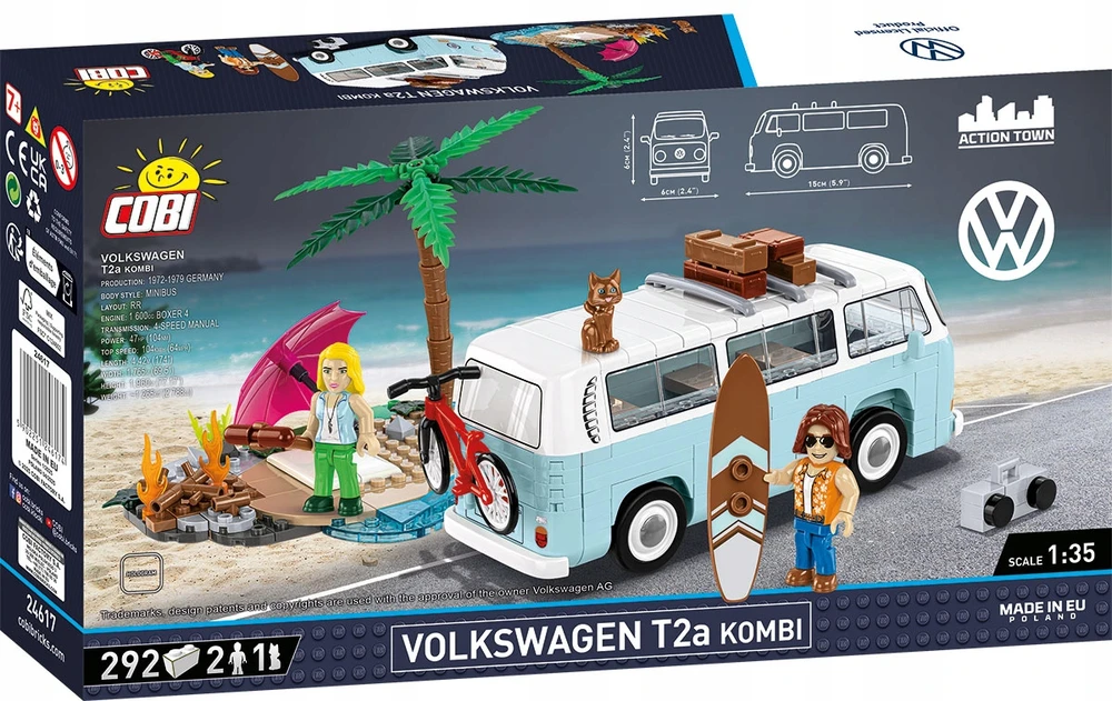 COBI blokeliai 24617 Volkswagen T2A Kombi banglenčių, paplūdimio, dviračių, katės figūrėlė