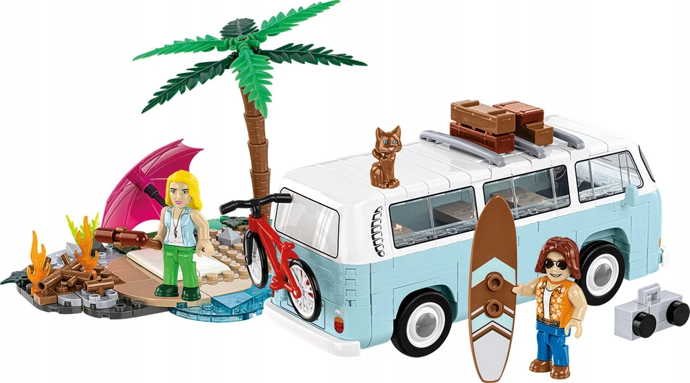 COBI blokeliai 24617 Volkswagen T2A Kombi banglenčių, paplūdimio, dviračių, katės figūrėlė