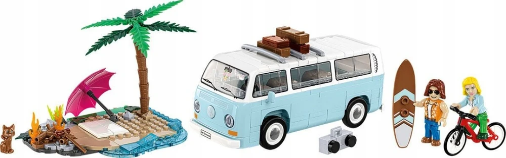 COBI blokeliai 24617 Volkswagen T2A Kombi banglenčių, paplūdimio, dviračių, katės figūrėlė