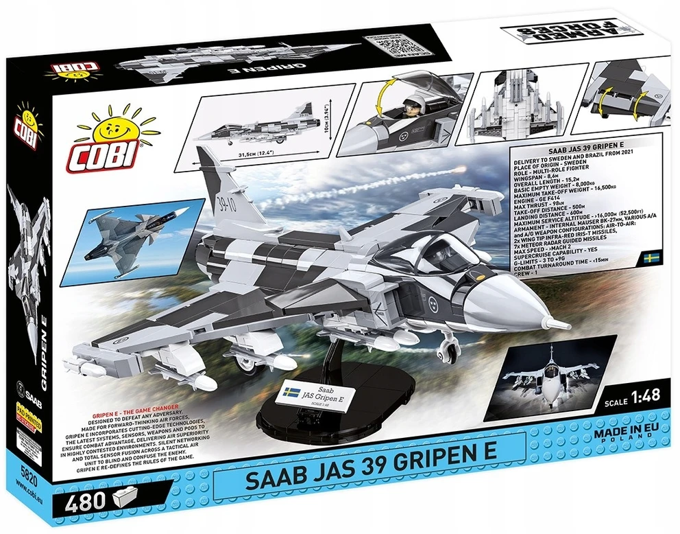 Cobi Konstruktorius karinis lėktuvas Saab Jas 39 Gripen E, 480 detalių